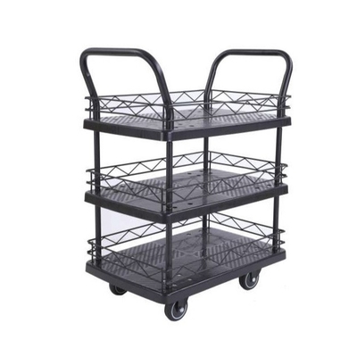 330kg Sandaran Tangan Ganda 3 Tier Rolling Cart Dengan 4 Katering Tiup Diam