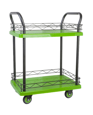 Double Handrail Guardrails 2 Tier Rolling Cart Diam Dengan kastor tahan aus