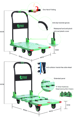Retractable 6 Castor Foldable Platform Trolley Trolley Hand Pushing 400KG Loading