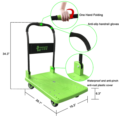 Satu Tangan SILENT Lipat Trolley Trolley Platform 180kg Polypropylene Deck