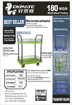 Double Handrail Guardrails 2 Tier Rolling Cart Diam Dengan kastor tahan aus