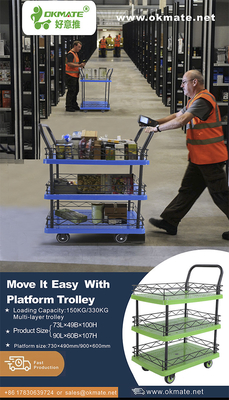 sandaran tangan tunggal Multi Tier Rolling Cart Beban 180kg Dengan Pagar Pembatas
