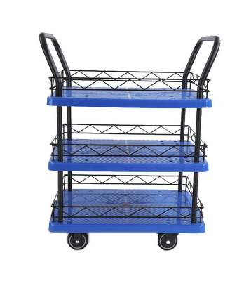 330kg Sandaran Tangan Ganda 3 Tier Rolling Cart Dengan 4 Katering Tiup Diam