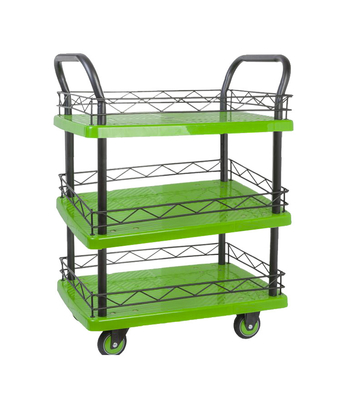 330kg Sandaran Tangan Ganda 3 Tier Rolling Cart Dengan 4 Katering Tiup Diam