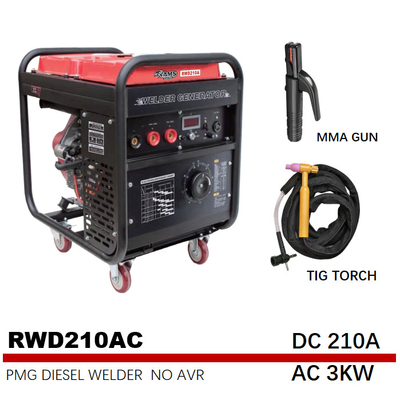Tangki Bahan Bakar Besar Arc 3kw Generator Portabel DIESEL Arus Alternatif 210 Amp