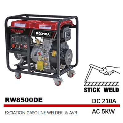 210A Diesel Stick Welding Generator Eksitasi Listrik Mulai AC 5kw Fase Tunggal